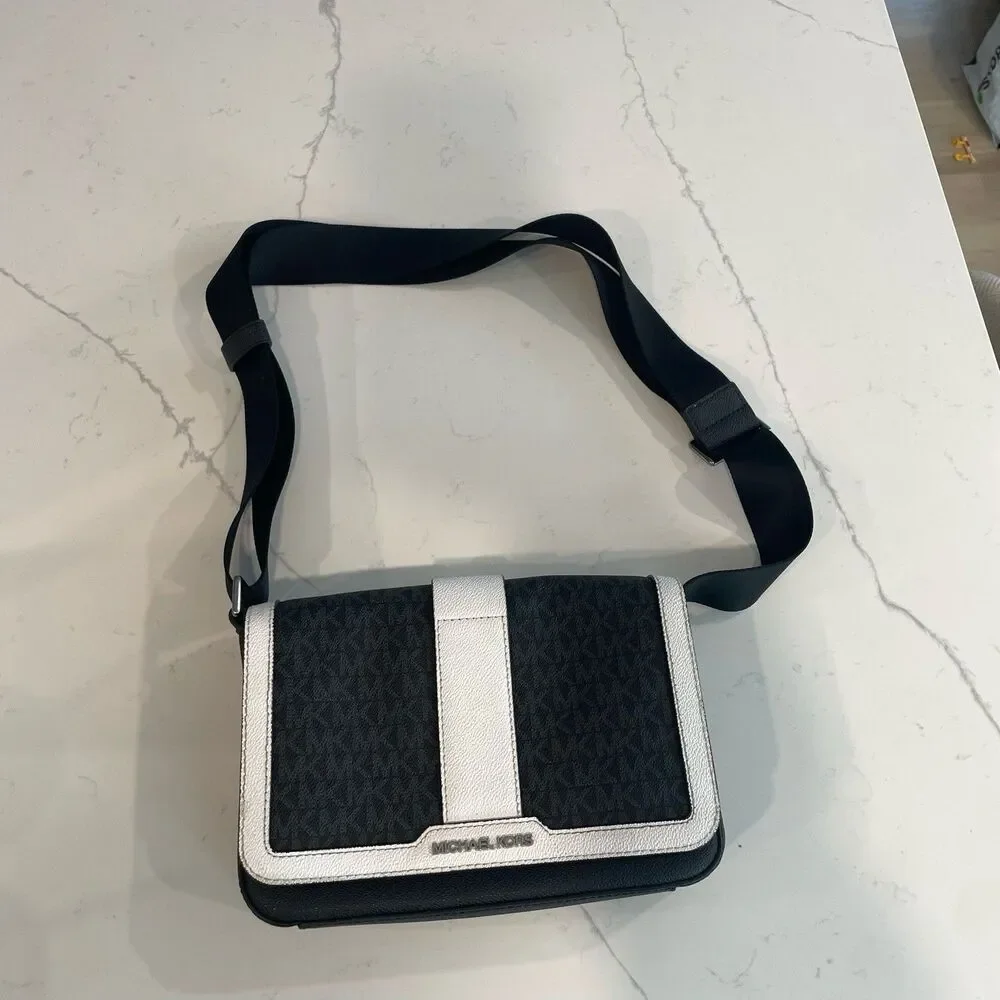 Michael Kors Block Signature Logo Crossbody Bag Black And White